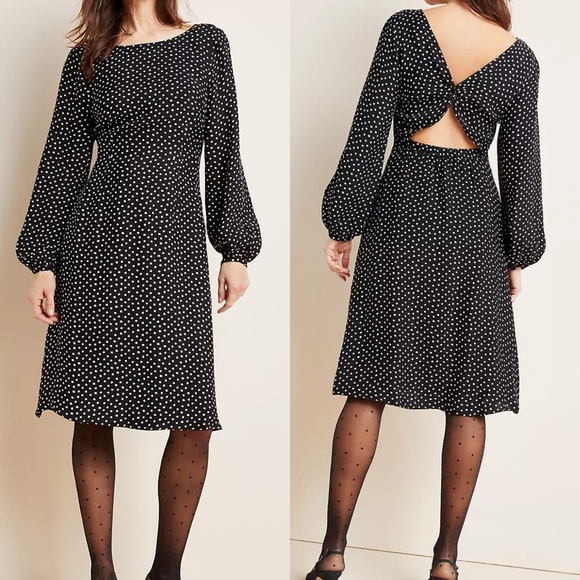 Anthropologie Agatha Black & White Polkadot Midi Dress SIZE 12 - Picture 1 of 7
